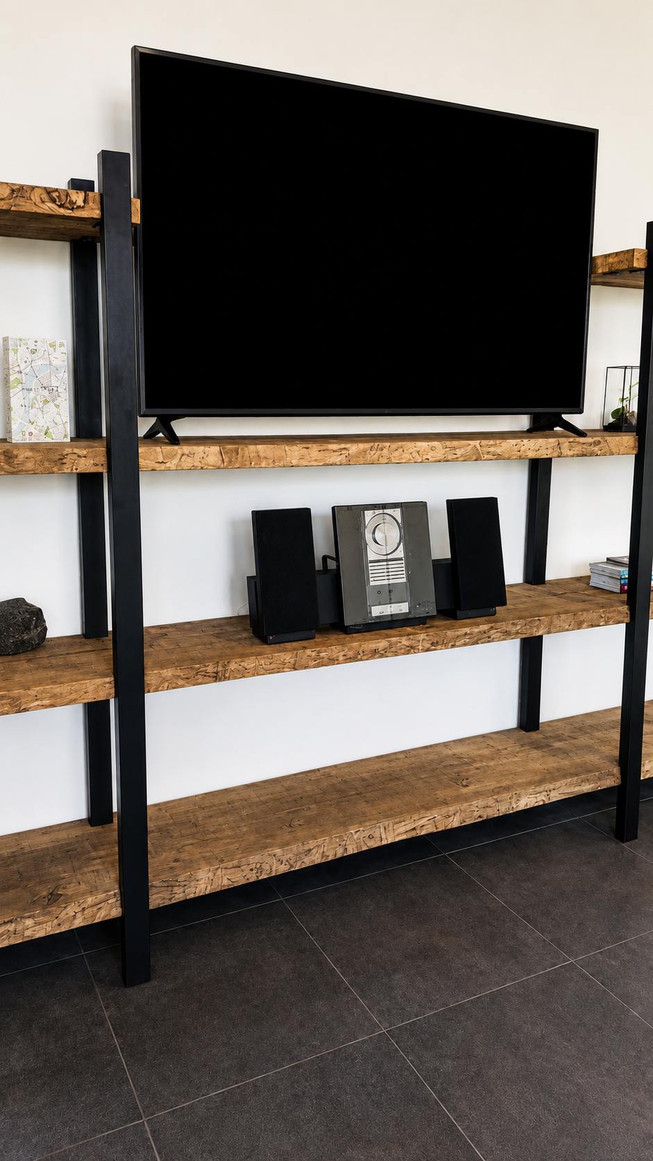 Industriële Stellingkast met Boomstamplanken - Afbeelding 3