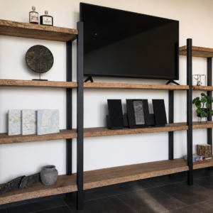 Industriële Stellingkast met Boomstamplanken